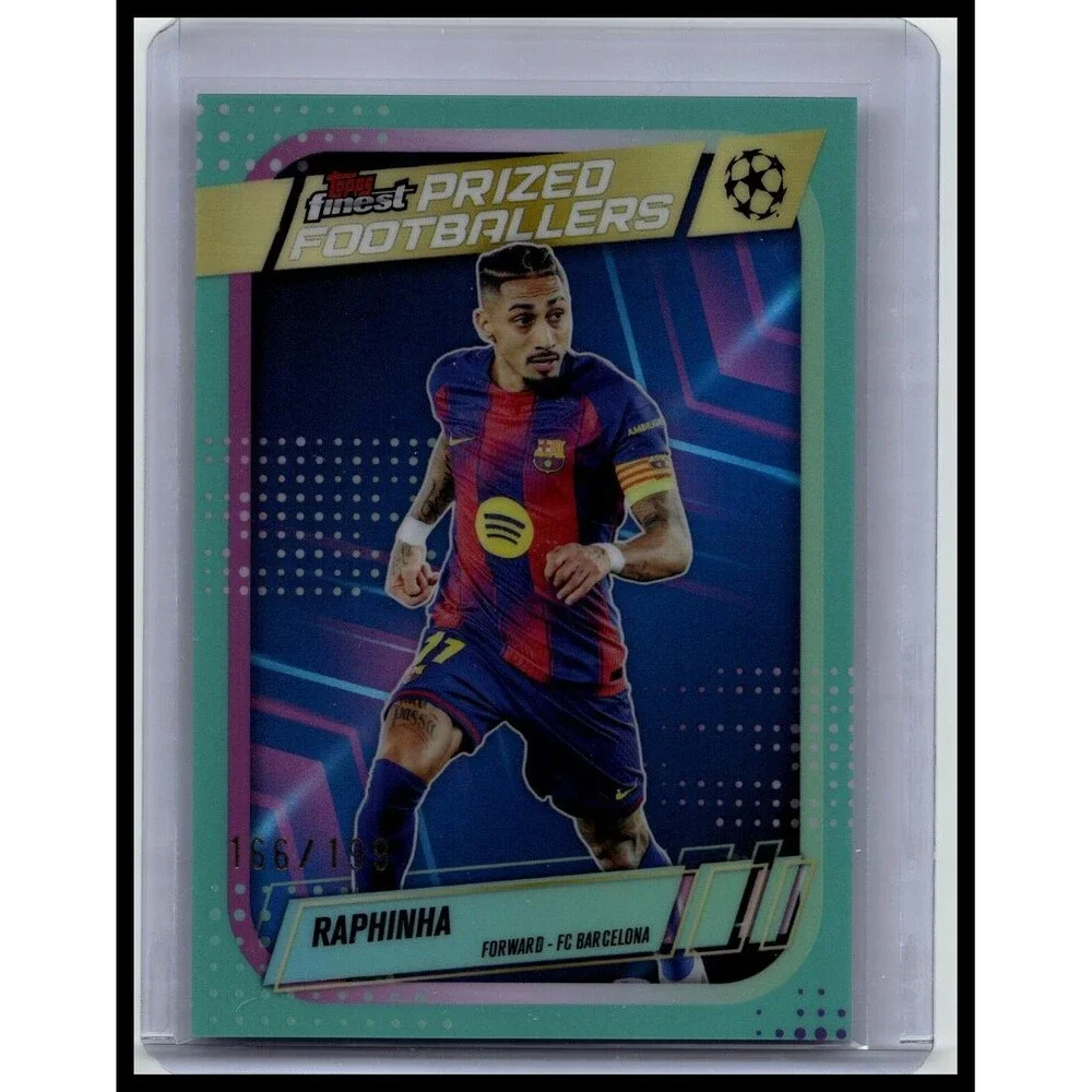 2025-26 Finest UEFA Raphinha #PF-16 FC Barcelona Prized Footballers Aqua #/199